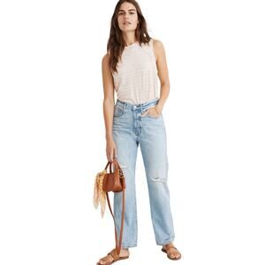 Madewell THE DAD Jean 100% Cotton NON STRETCH Ripped‎ Edition sz 33 NWT